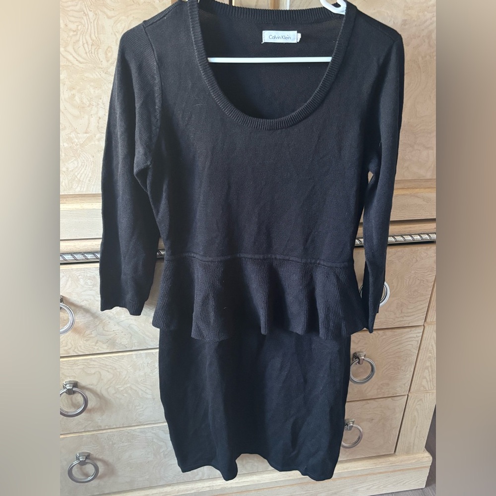 Calvin Klein Black Peplum Sweater Dress Size S NWOT
